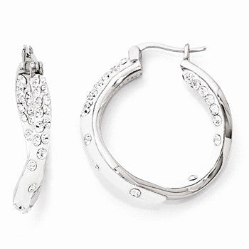 Sterling Silver Rhodium White Clay Preciosa Crystal Hoop Earrings