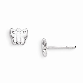Sterling Silver RH Plated Childs Polished Butterlfy Post Earrings