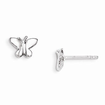 Sterling Silver RH Plated Childs Polished Butterlfy Post Earrings