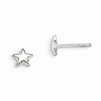 Sterling Silver RH Plated Childs Polished Star Post Earrings