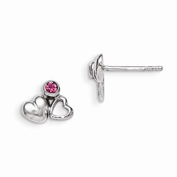 Sterling Silver RH Plated Childs Preciosca Crystal Heart Post Earrings