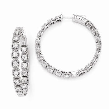 Sterling Silver Rhodium Plated CZ In & Out Hoop Earrings