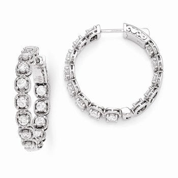 Sterling Silver Rhodium Plated CZ In & Out Hoop Earrings