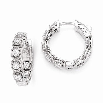 Sterling Silver Rhodium Plated CZ In & Out Hoop Earrings