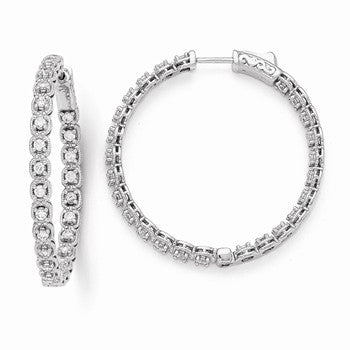 Sterling Silver Rhodium Plated CZ In & Out Hoop Earrings