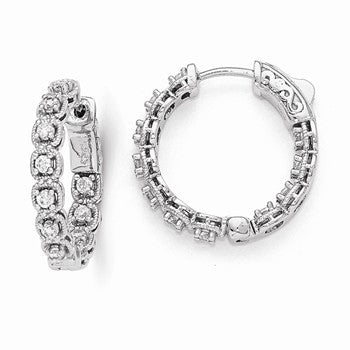 Sterling Silver Rhodium Plated CZ In & Out Hoop Earrings