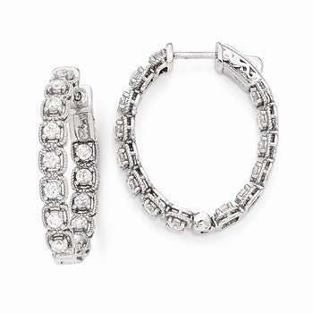 Sterling Silver Rhodium Plated CZ In & Out Hoop Earrings