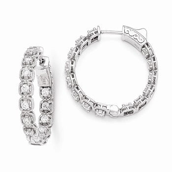 Sterling Silver Rhodium Plated CZ In & Out Oval Hoop Earrings
