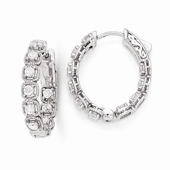 Sterling Silver Rhodium Plated CZ In & Out Oval Hoop Earrings