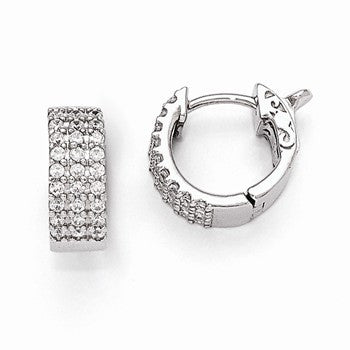 Sterling Silver Rhodium Plated CZ Small Hinged Hoop Earrings