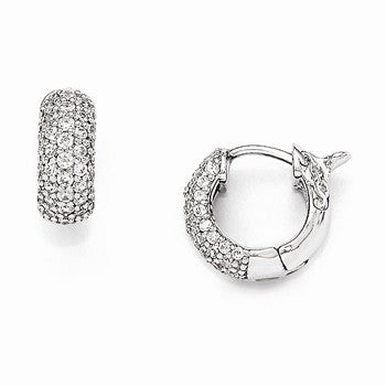 Sterling Silver Rhodium Plated CZ Small Hinged Hoop Earrings