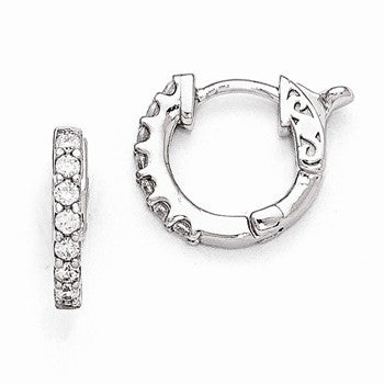 Sterling Silver Rhodium Plated CZ Small Hinged Hoop Earrings