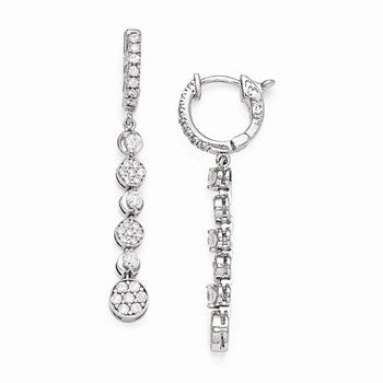 Sterling Silver Rhodium Plated CZ Hinged Hoop Dangle Earrings