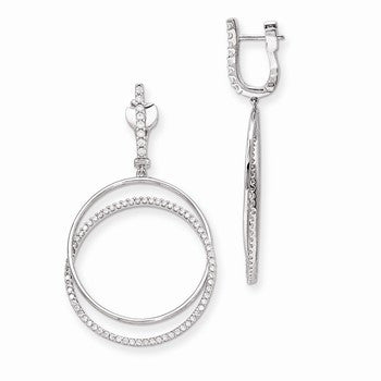 Sterling Silver Rhodium Plated Polished CZ Hinged Double Hoop Dangle Earrin, Jewelry Earrings