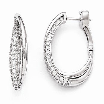 Sterling Silver Rhodium Plated Polished CZ Hinged Oval Double Hoop Dangle E, Jewelry Earrings