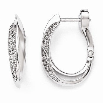 Sterling Silver Rhodium Plated Polished CZ Hinged Oval Double Hoop Dangle E, Jewelry Earrings
