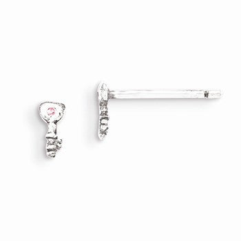 Sterling Silver Pink CZ Key Kids Post Earrings