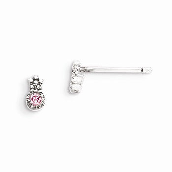 Sterling Silver Pink CZ Flower Kids Post Earrings