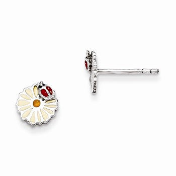Sterling Silver Enamel Flower Kids Post Earrings