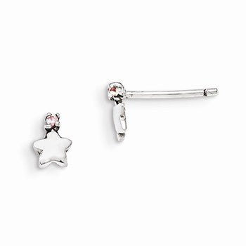 Sterling Silver Pink CZ Star Kids Post Earrings