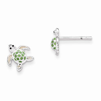 Sterling Silver Childrens Enameled Sea Turtle Post Earrings