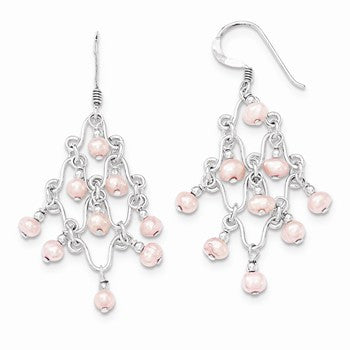 Sterling Silver Pink Freshwater Cultured Pearl Fancy Dangle Earrings