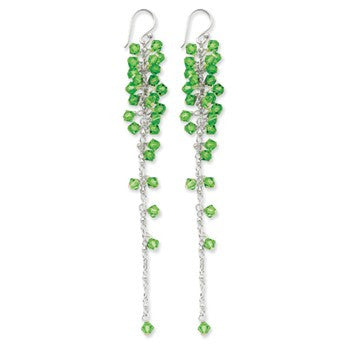 Sterling Silver Green Crystal Dangle Earrings