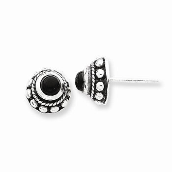 Sterling Silver Antiqued Onyx Earrings