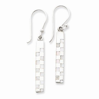 Sterling Silver Rectangular Checker-Board Mother of Pearl Earrings