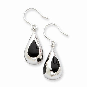 Sterling Silver Fancy Black Resin Earrings