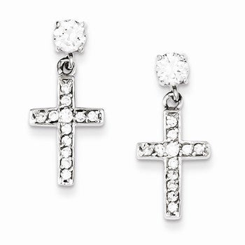 Sterling Silver CZ Cross Earrings