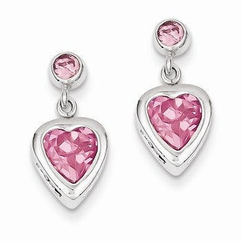 Sterling Silver Pink Heart CZ Earrings