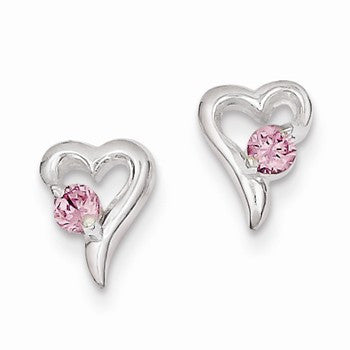 Sterling Silver Pink CZ Heart Post Earrings