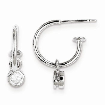 Sterling Silver CZ Dangle Hoop Earrings