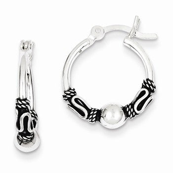 Sterling Silver Antiqued Fancy Beaded Hoop Earrings