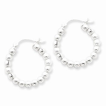 Sterling Silver Polished Beaded Hoop Earrings