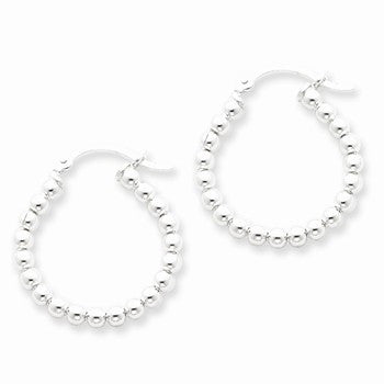 Sterling Silver Polished Beaded Hoop Earrings