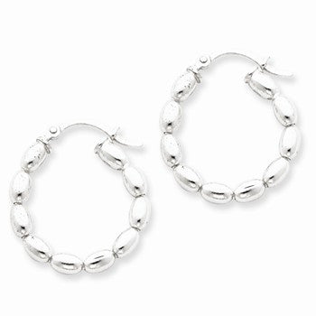 Sterling Silver Polished Beaded Hoop Earrings