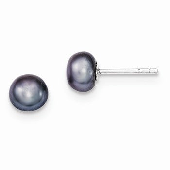 Sterling Silver Black Cultured Pearl button Earrings