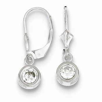 Sterling Silver 5mm Round CZ Leverback Earrings