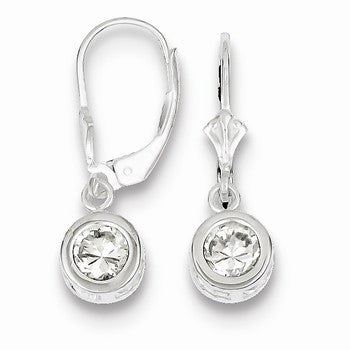 Sterling Silver 6mm Round CZ Leverback Earrings
