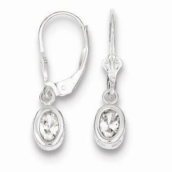 Sterling Silver 6x4mm Oval CZ Leverback Earrings
