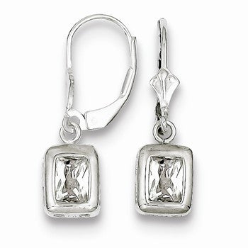 Sterling Silver 7x5mm Emerald Cut CZ Leverback Earrings