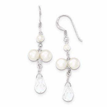 Sterling Silver Freshwater Cultured Button Pearl/Crystal Earrings