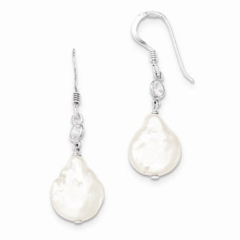 Sterling Silver Freshwater Cultured Coin Pearl & CZ Earrings