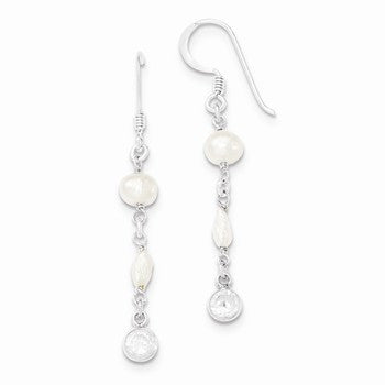 Sterling Silver CZ/Freshwater Cultured Pearl Earrings