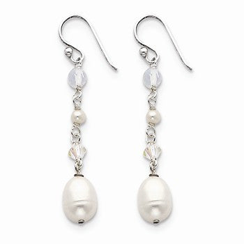 Sterling Silver White Cultured Pearl/Opalite/Crystal Earrings