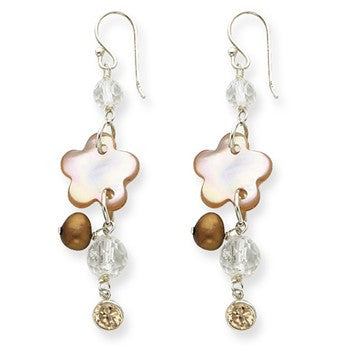 Sterling Silver Golden Cultured Pearl/Mother of Pearl/CZ/Crystal Earrings