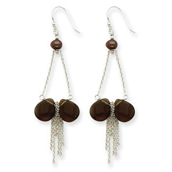 Sterling Silver Smokey Quartz/Cultured Golden Pearl Earrings