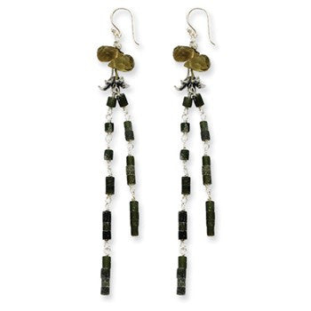 Sterling Silver Dark Green Olivine Crystal Earrings